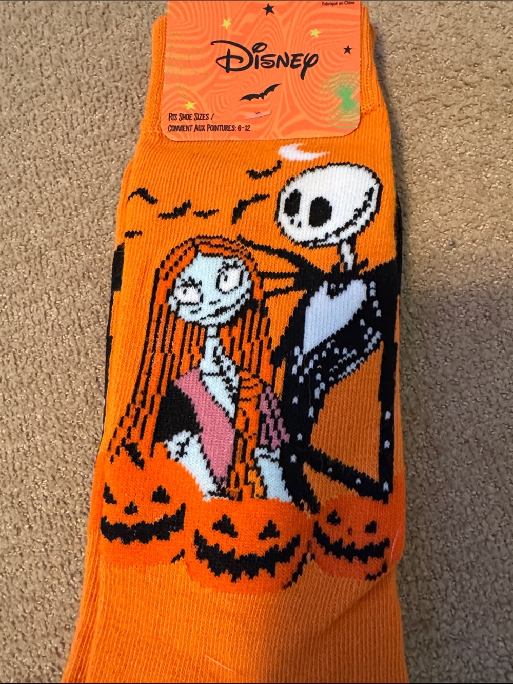Disney Orange Jack Skellington & Sally Halloween Crew Socks